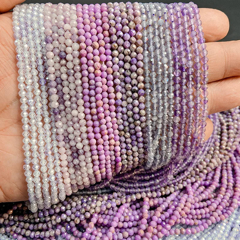 Purple Gem Beads Small Round Faceted Crystal Stone Beads Amethysts Crystal Mica Loose Beads For Jewelry Making DIY Necklace 15"