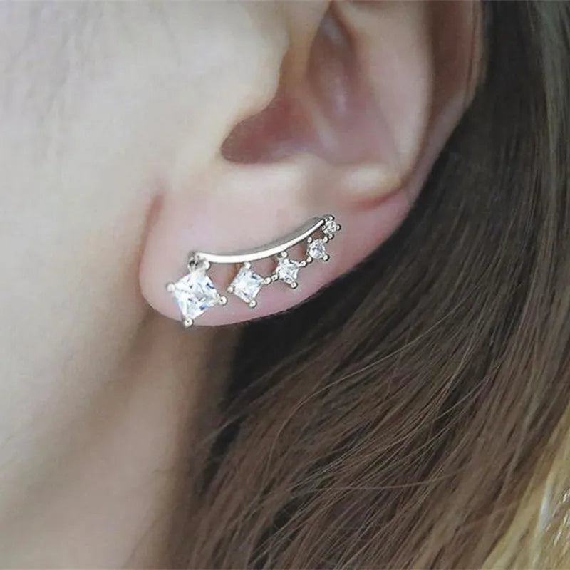 Huitan Dainty Cubic Zirconia Earrings for Women Exquisite Climber One Line Ear Earrings Newly Designed Wedding Trendy Jewelry