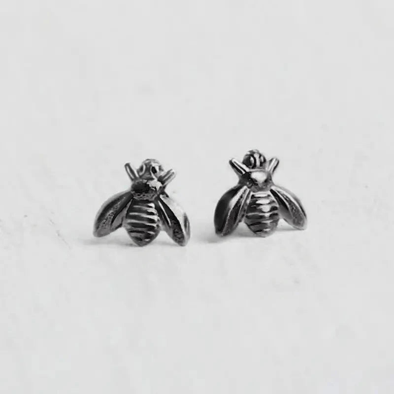Huitan Dainty Bee Stud Earrings for Women 4 Metal Colors Simple Stylish Girls Ear Piercing Earrings Fancy Gift Statement Jewelry