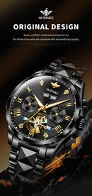 OUPINKE 3240 Automatic Watches Men 44mm Large Dial Tungsten Steel Strap Skeleton Flywheel Mechanical Watch for Men Luxury Watch