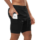 Mens Gym 2 in 1 Double-deck Running Quick Dry Shorts Jogging Fitness Training Sweat Short Pants Male Sports Workout Sweatpants