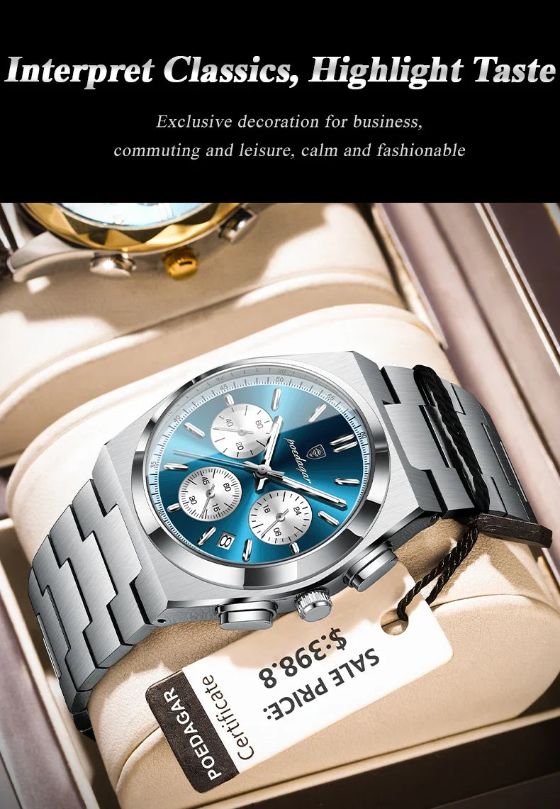 POEDAGAR Luxury Man Quartz Watch Sport Military Watch For Men Waterproof Luminous Date Chronograph Stainless Steel Men's Watches