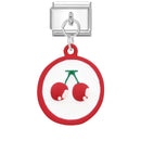 Sweet Red Cherry Bow Knot Heart Pendant Cherry Italian Charm Links Fit 9mm Stainless Steel Bracelet Women Jewelry DIY Making