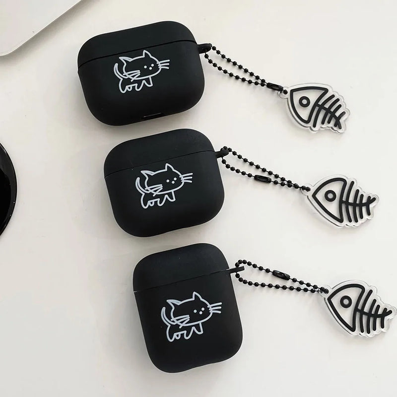 Cartoon Cat Lovers Matte Protective Case For AirPods 1/2/3/4 Soft Cute Cover for AirPods Pro 2 Bluetooth Earphone Case Keyring