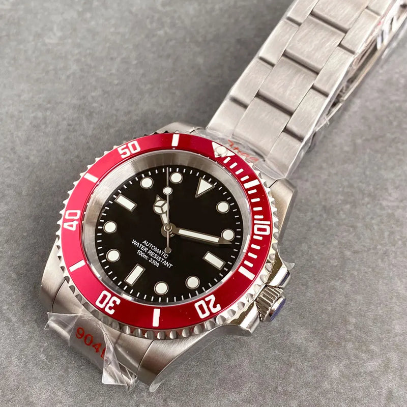 Tandorio NH35 Black Dial 40mm Mechanical Dive Watch Men 200M Waterproof Lume Sapphire No Date Window Stainless Steel Bracelet