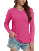 TACVASEN Cotton UPF50+ Sun Protection T-Shirts Womens Fashion V-Neck Long Sleeve Casual Tops Breathable Soft Outdoor Tee Shirts