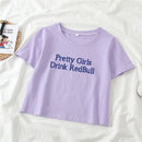 European and American girls drinking Red Bull trendy letter print Y2K pure desire spicy girl ultra short top women's T-shirt