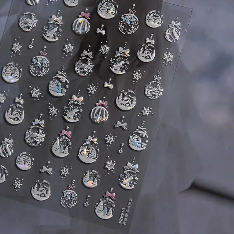 1Pcs Luxury Gold Christmas Nail Decorations Stickers Press on Nails 5D Laser Snowflake Christmas Tree Nail Art Sticker Decal DIY