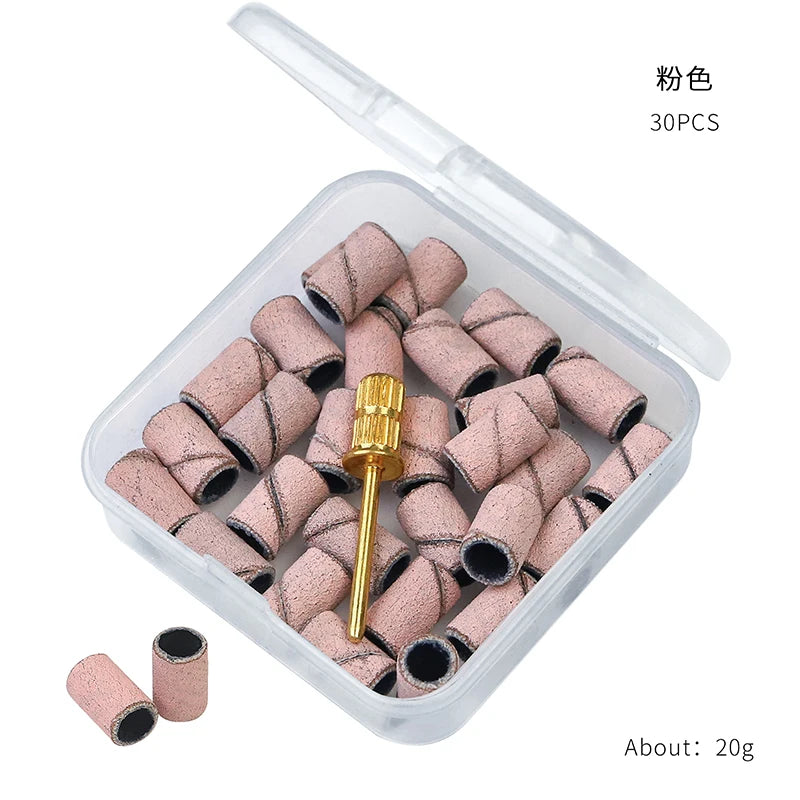 100pcs/box Nail Art Sanding Bands Pink Green Purple Grinding Sand Ring Bit for Electric Drill Machine Accessories Manicure Tools