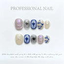 Uñas postizas acrílicas artificiales cortas con diseño de estrella de fiesta coreana, hechas a mano, con cobertura total para niñas.