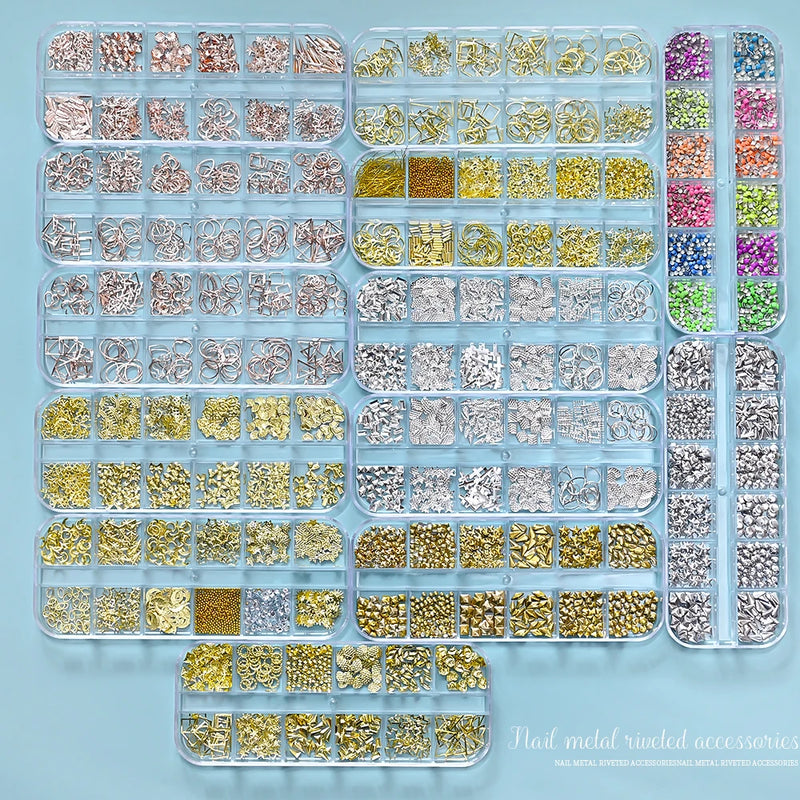 1000Pcs Gold Star Moon Glitter Nail Charms Metal Tips Slice Rivet DIY 3D FlatBack Nail Art Decorations Nails Jewelry Accessories