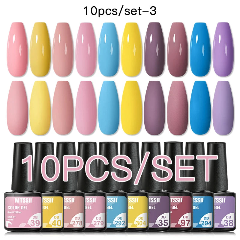 Mtssii 10PCS Reflective Gel Nail Polish Set Fluorescent Glitter Semi Permanent Hybrid Gel Varnish Soak Off UV Lamp For Manicure