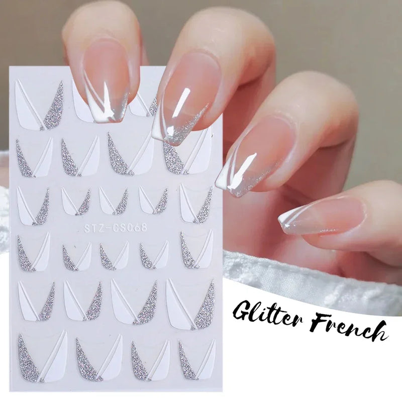 3D Snake Laser Stickers for Manicure Black Gold Abstract Leaves Luxury Nail Art Adhesive Slider Polish Decor Decals SASW-SJ