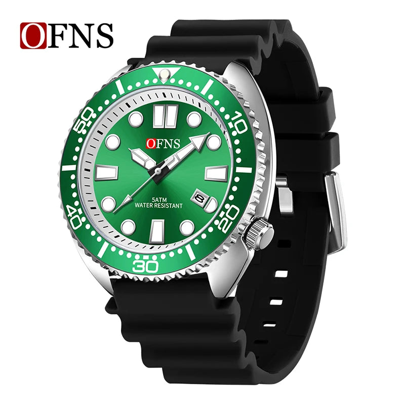 OFNS New Style Fashion 8033 Men's Quartz Watch Simple Fashion Waterproof Calendar Watch Casual Silicone Strap Watch Wristwatch