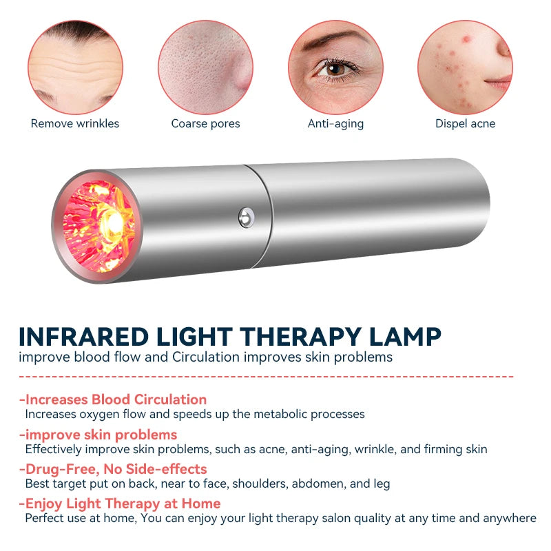 Terapia de luz roja LED, tratamiento infrarrojo para el acné, reafirmación de la piel, antienvejecimiento, arrugas, puntero láser, lápiz láser para el acné, cuidado facial EMS