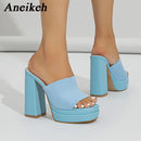 Aneikeh Sexy Knitted Woolen Chunky Platform Sandal Heels Women's Peep Toe High Heel Summer Nude Party Dress Mules Sandals Shoes