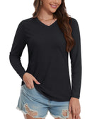 TACVASEN Cotton UPF50+ Sun Protection T-Shirts Womens Fashion V-Neck Long Sleeve Casual Tops Breathable Soft Outdoor Tee Shirts