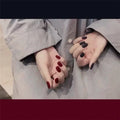 24pcs Wine Red Long Round Coffin Fake Nails With Glue Finished Art Full Cover Artificial Wearing False Nails Press On Nails Set
