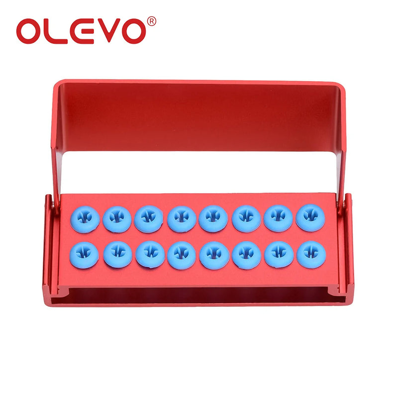 OLEVO Aluminum Dental Burs Holder Sterilizer Case Drills Block for High/Low Speed Bur Organizer Box With Silicone Autoclavable