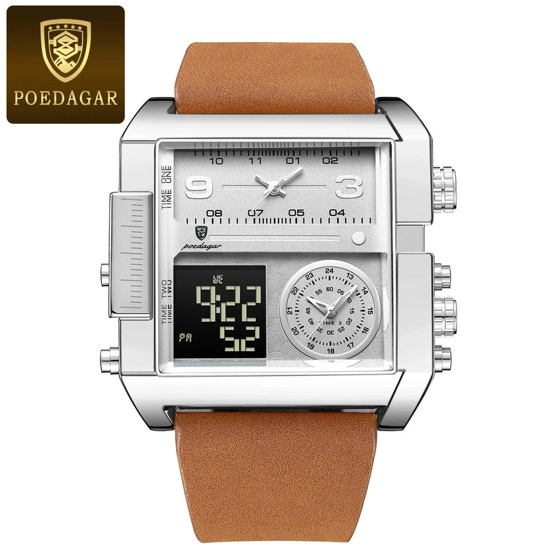 POEDAGAR Luxury Man Watch Quartz Waterproof Luminous Date Chronograph Leather Men Wristwatch Military Sports Men's Watches Reloj