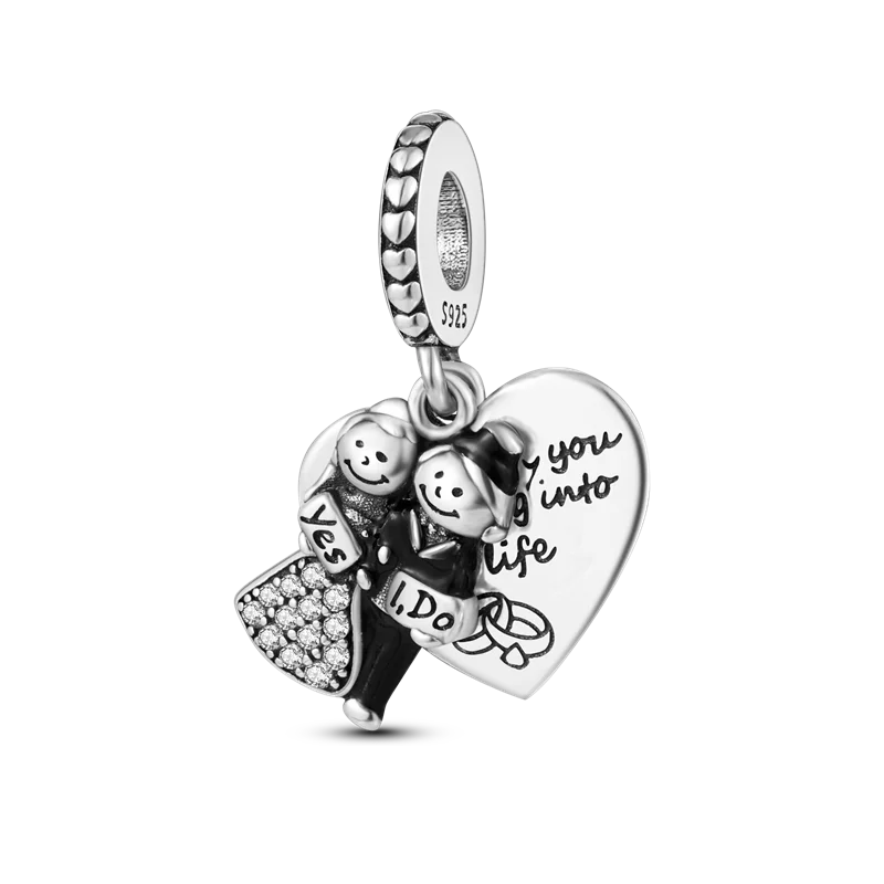 925 Sterling Silver Boy Girl and Heart Shape Pendant Charm Couple Lovers Bead Fit Pandora Original Bracelet DIY Jewelry Making