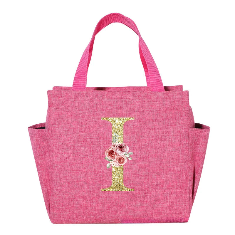 A~N Letter Printed Nylon Lunch Bag With Zipper Waterproof Insulation Bag Ice Bag Suitable For Men & Women's Work Picnic Travel