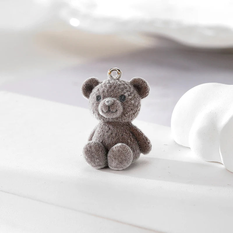 6pcs 3D Big Small Flocked Bear Resin Charms Cute Aniaml Doll Bear Pendant For Earring Keychains Diy Jewelry Make