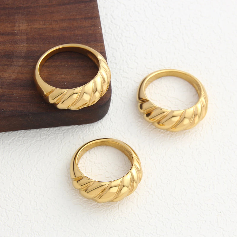 New Irregular Stainless Steel Chunky Dome Ring for Women Men Statement Croissant Ring Wide Double Layer Rings Party Jewelry Gift