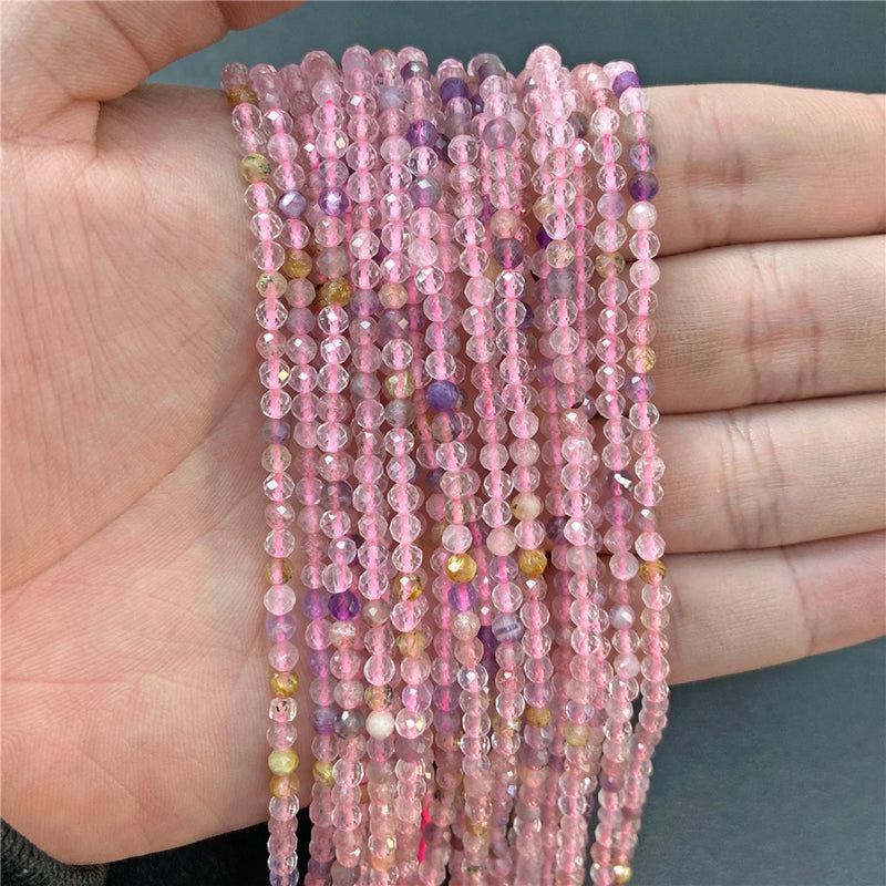 Purple Gem Beads Small Round Faceted Crystal Stone Beads Amethysts Crystal Mica Loose Beads For Jewelry Making DIY Necklace 15"