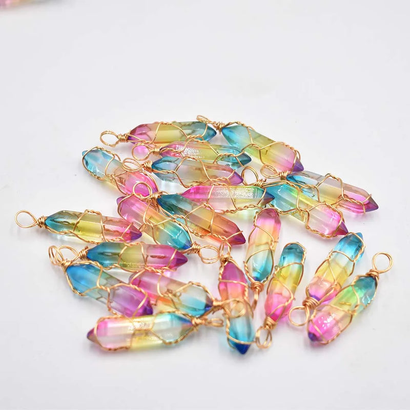 New Fashion crystal colorfull pillar Handmade copper wire pendant for jewelry pendants making 20pcs/lot Wholesale free shipping
