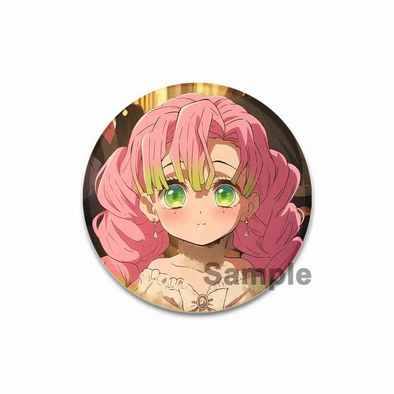 58mm Round Cartoon Brooches Kanroji Mitsuri Pins Anime Badge for Backpack Accessories Hat Decoration HD Print Handmade Gifts