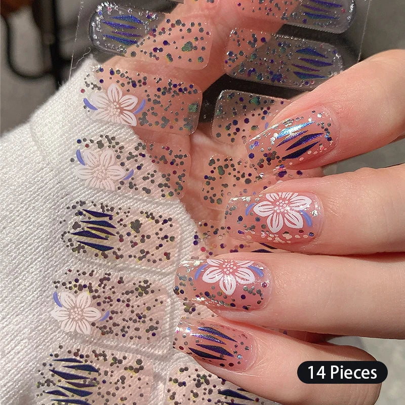 New 16 Strips Autumn Nail Stickers Full Cover Nail Patch Leopard Print 3D Nail Stickers Nail Polish Strips DIY Nail Art Making