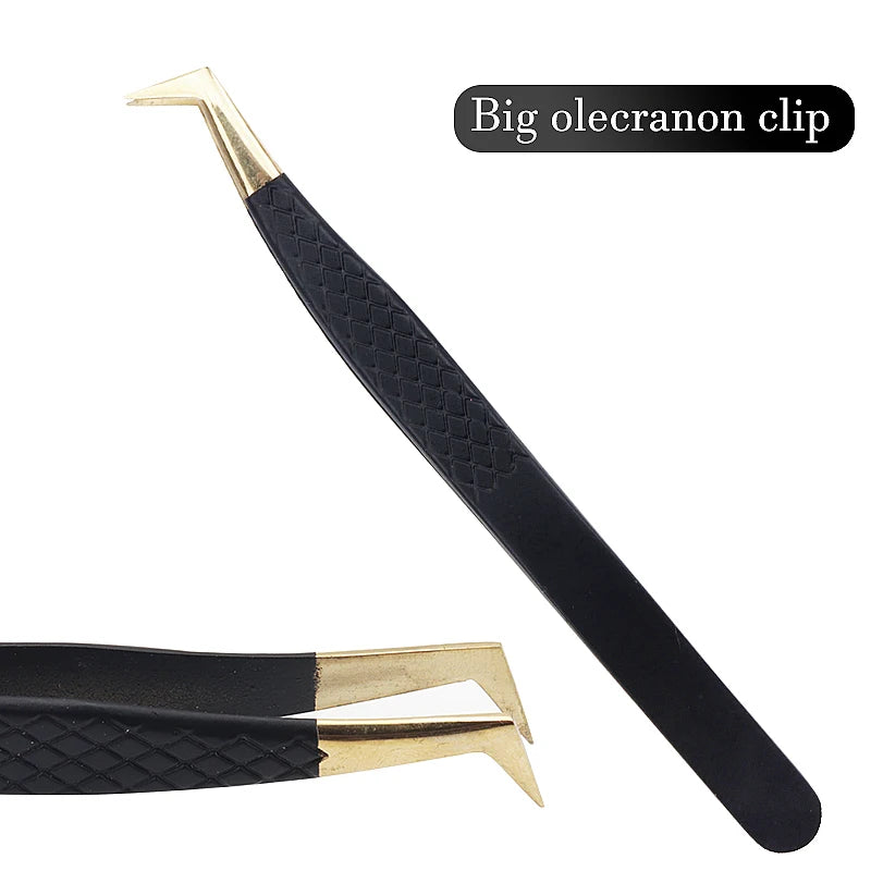 Eyelash Tweezer Black Stainless Steel Superhard Precision Anti-Static Tweezers Grafting Lashes Extension Supplies Makeup Tools