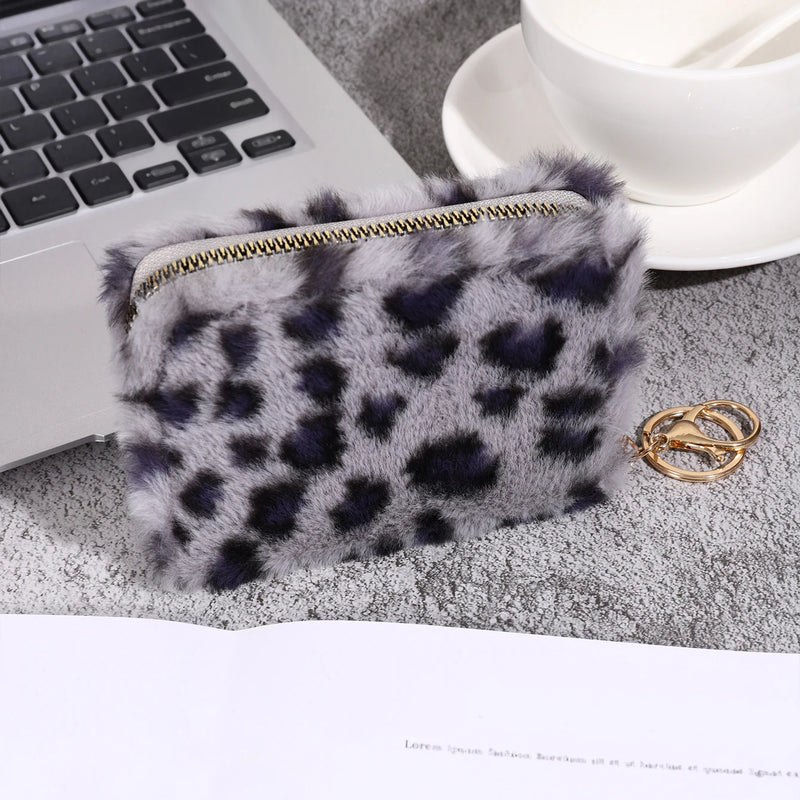 Leopard Print Short Wallet Trend Plush Multi Slot Credit Card Bag Multifunctional Portable Wallet For Outdoor Use