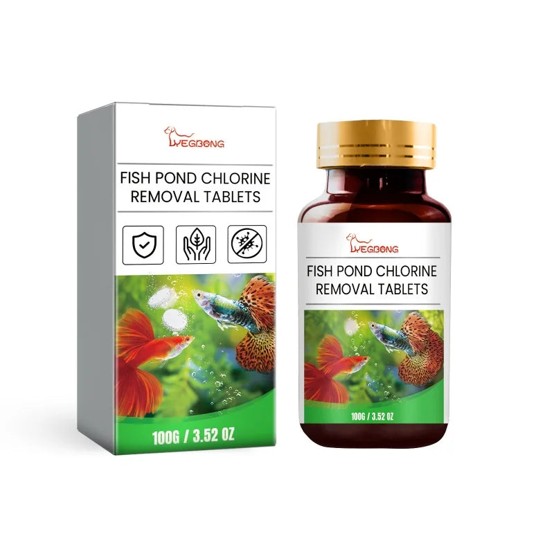 Fish tank chlorine removal tablets, aquarium, fish tank cleaning, decontamination, clear water, effervescent tablets