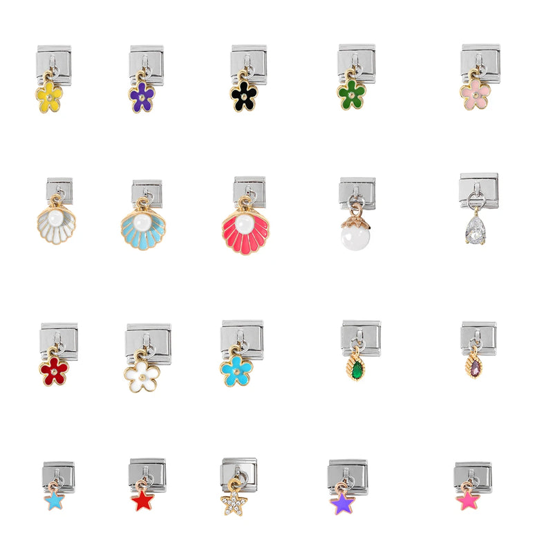 New Fashion Colour Glaze Star Shiny CZ Italian Links Charm Fit 9mm Stainless Steel Bracelet Jewelry DIY Making