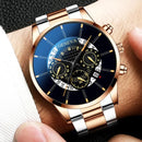 Luxury Hollow Out Men's Watches Fashion Business Calendar Blue Stainless Steel Mesh Belt Analog Quartz Watch Relogio Masculino