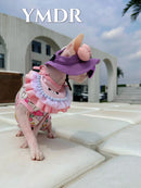 Fashion Cat Pink Dress with Pruple Hat Pink Bib for Sphynx Cat Summer Short Sleeves Kittens with Hat Cat Loungewear Devon Rex