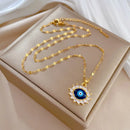 Blue Enamel Evil Eye Pendant Necklace Gold Color Female Fashion Jewelry CZ Zircon Clavicle Chain Women Necklace 2024 New