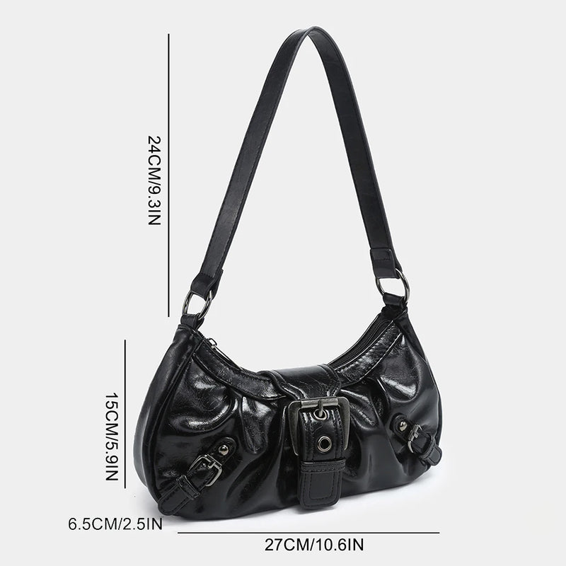 Women's Pleated Hobo Red Shoulder Bag for Women PU Leather Clutch Handbag Purse Y2K Bag for Girls Chic Travel Commuter Bag