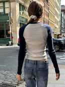 American Vintage 14 Print Long Sleeve Slim T-Shirt Woman Summer O-Neck Casual Tshirt Top Sweet Cute Streetwear Y2k Tees Tops