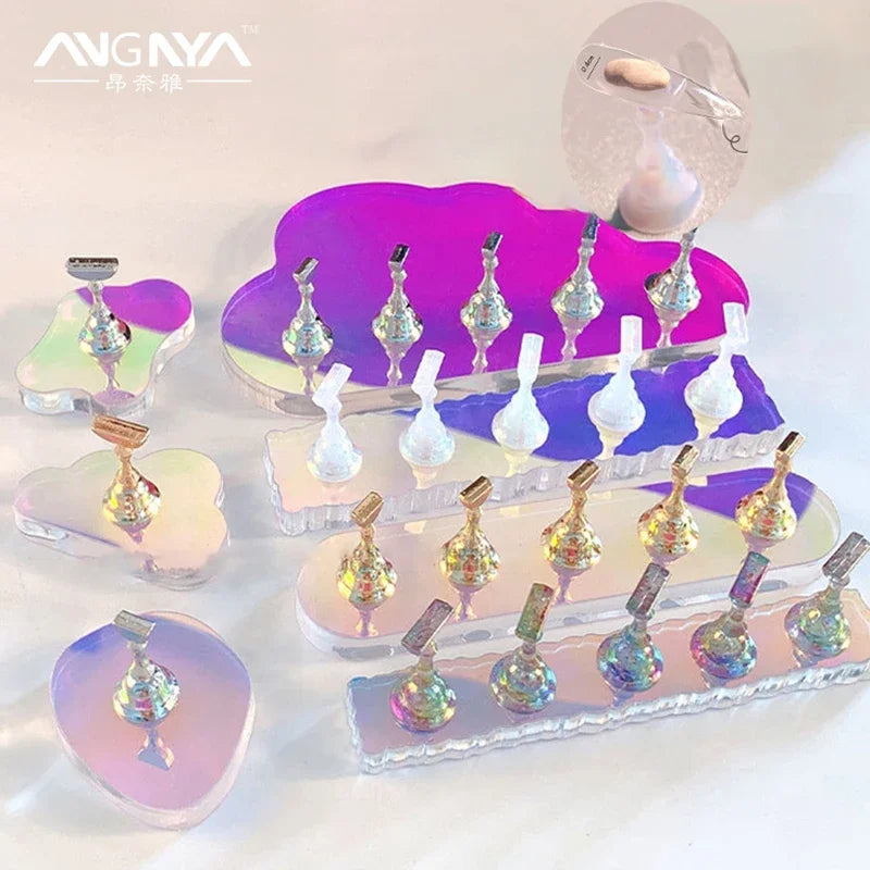 حامل أظافر لامع من ANGNYA Aurora لعرض أطراف الأظافر، حامل أظافر مزين بالترتر، عبوات أظافر قابلة للضغط، أرفف عرض، أدوات مانيكير
