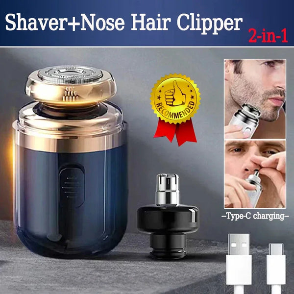 ماكينة حلاقة كهربائية صغيرة محمولة وتشذيب شعر الأنف 2 في 1 قابلة لإعادة الشحن للرجال لإزالة شعر الأنف وماكينة حلاقة سكين جديدة للرجال