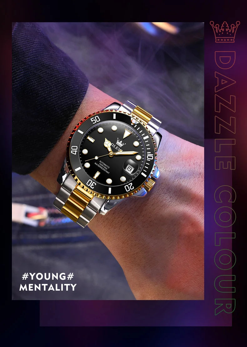 OLEVS Men Automatic Watch Luxury Diving Watch Waterproof Luminous Stainless steel Business Mechanical Watch for Men reloj hombre