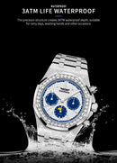 HAEMMER high-end design multifunctional men's watch stainless steel silver diamond face fashionable men's watch waterproof 30ATM