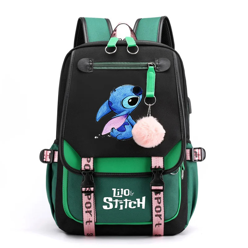 Disney Lilo Stitch Backpacks Teenager USB Charging Laptop Backpack Women Men Rucksack Travel Bag Mochila