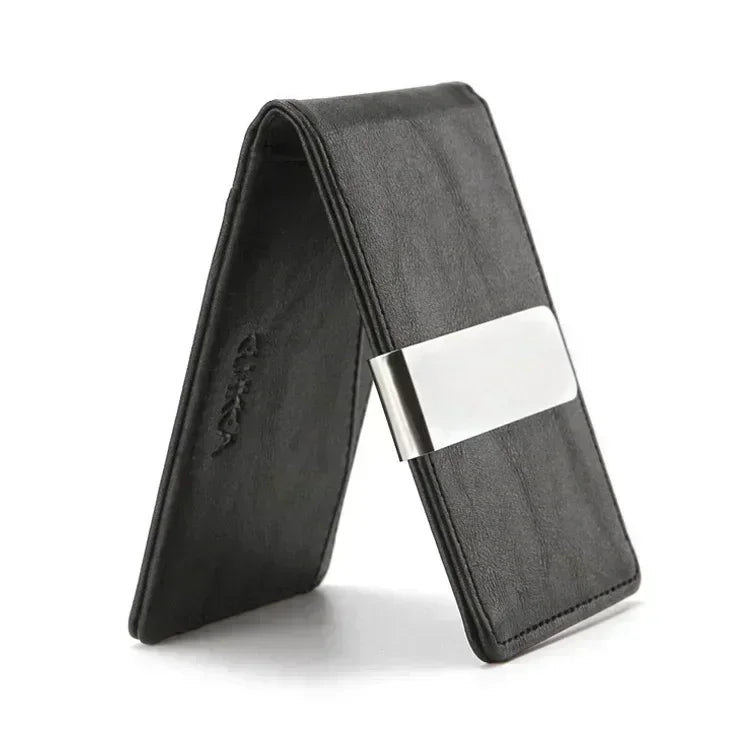 New Fashion Men's Leather Money Clips Wallet Multifunctional Thin Man Card Purses Women Metal Clamp For Money Cash Holder