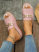 Women's Slippers Summer New Fashion Metal Button Slides Shoes Wedge Beach Sandals Women Outside Platform Designer Sandals