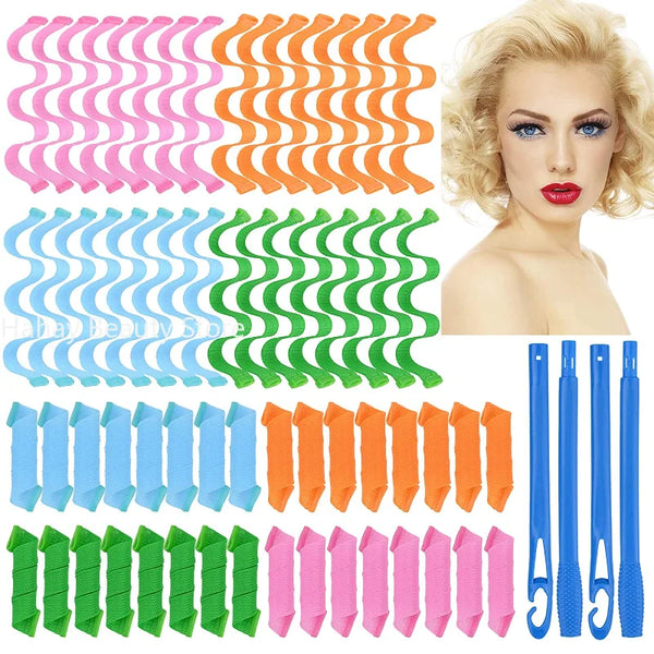 12pcs Heatless Hair Curlers Magic Wave Formers Spiral Hair Rollers Wavy Curlers Women Hairstyle Roller Hair Styling Tools