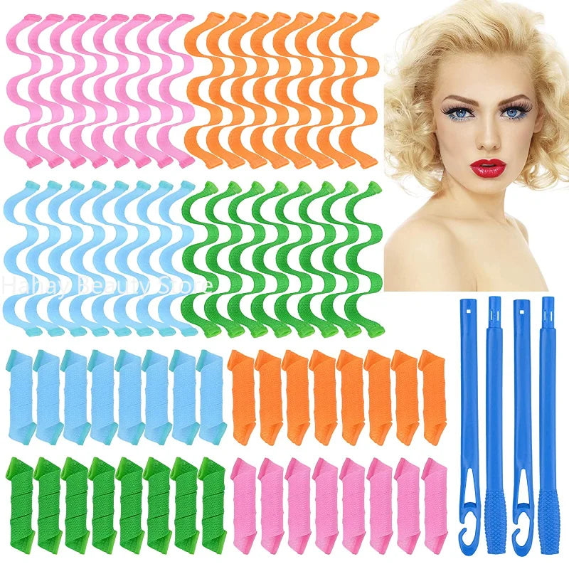 12pcs Heatless Hair Curlers Magic Wave Formers Spiral Hair Rollers Wavy Curlers Women Hairstyle Roller Hair Styling Tools